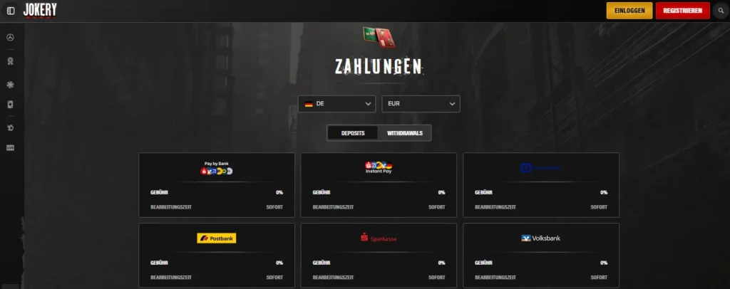 Jokery Online Casino Zahlungsmethoden